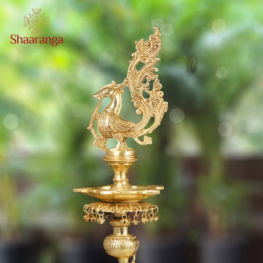 30 Inches Brass Elephant Lamp with Peacock
