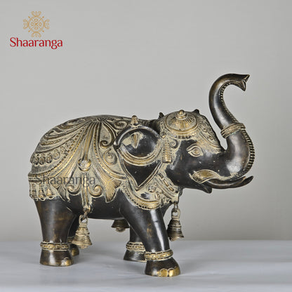 12.5 Inches Brass Elephant with Bell - Traditional Indian Temple Decor