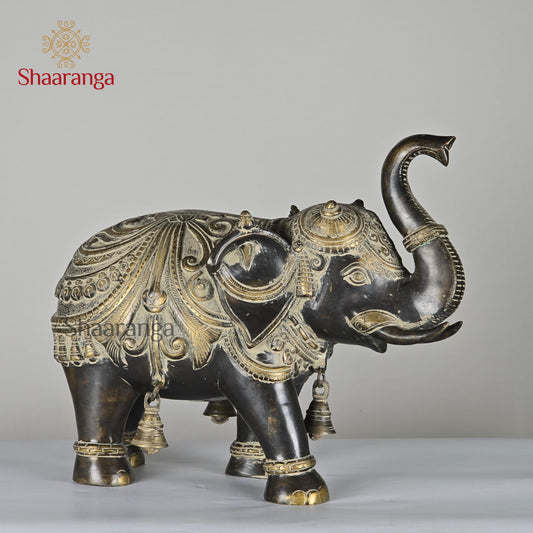 12.5 Inches Brass Elephant with Bell - Traditional Indian Temple Decor