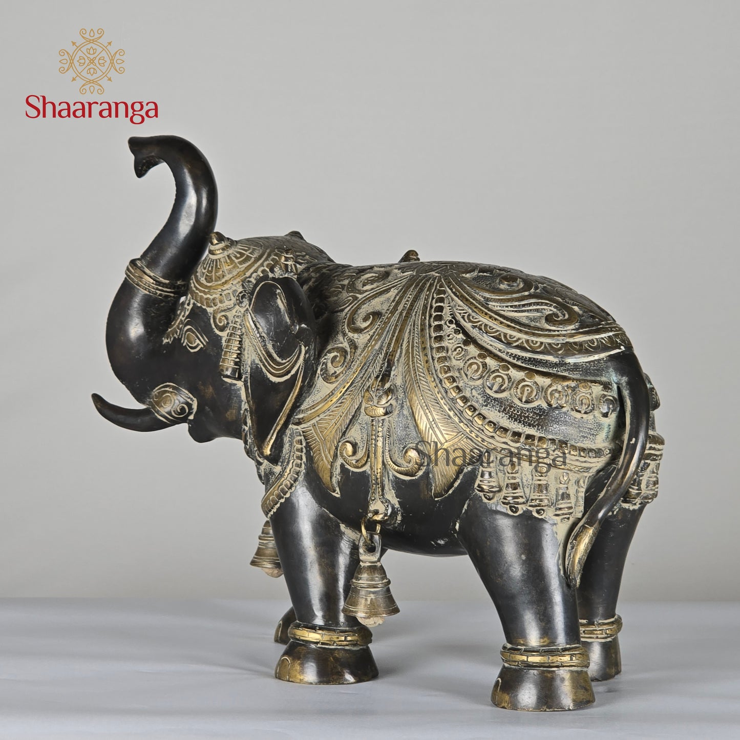 12.5 Inches Brass Elephant with Bell - Traditional Indian Temple Decor