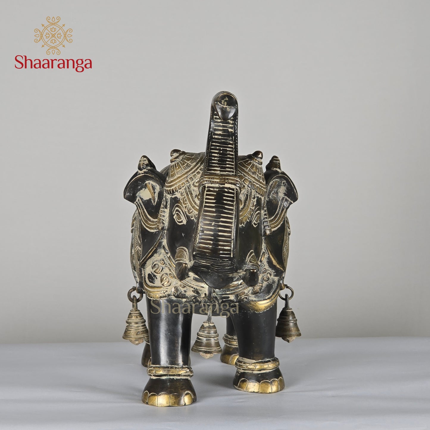 12.5 Inches Brass Elephant with Bell - Traditional Indian Temple Decor