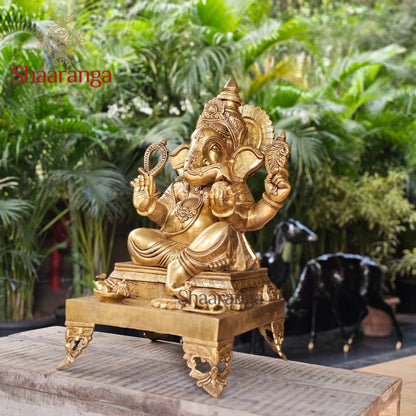 25 Inches Brass Ganesha Statue Sitting On Base ideal for Business & Commercial Spaces