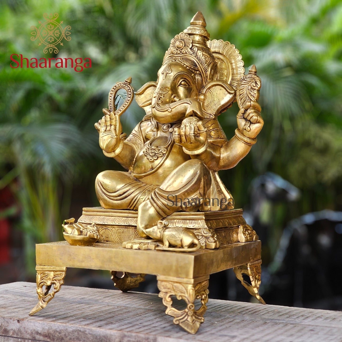 25 Inches Brass Ganesha Statue Sitting On Base ideal for Business & Commercial Spaces
