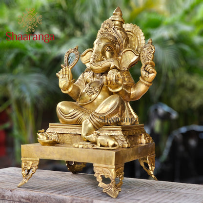 25 Inches Brass Ganesha Statue Sitting On Base ideal for Business & Commercial Spaces