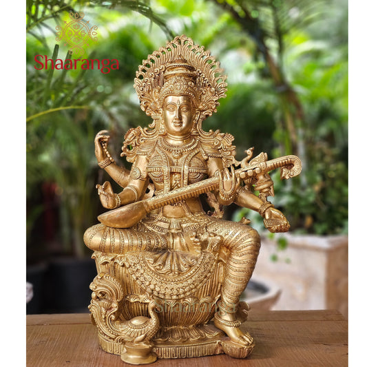 24  Inches Brass Saraswathi Devi -  Ideal for temples, institutions, and premium spiritual interiors.