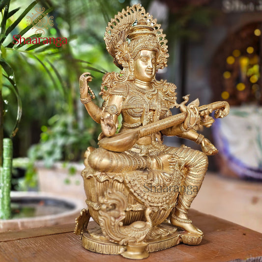 24 Inches Brass Saraswathi Devi