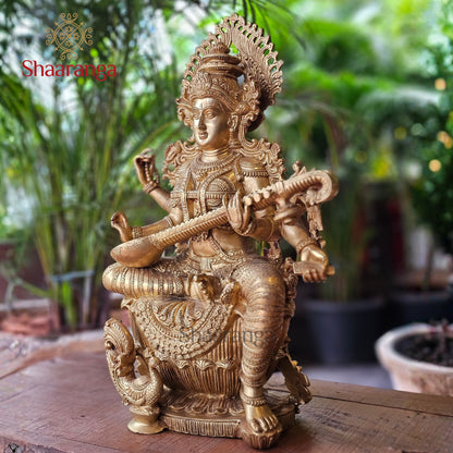 24 Inches Brass Saraswathi Devi