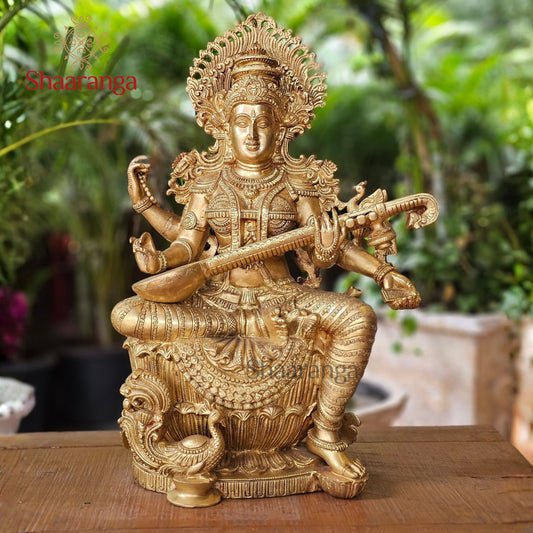 24 Inches Brass Saraswathi Devi