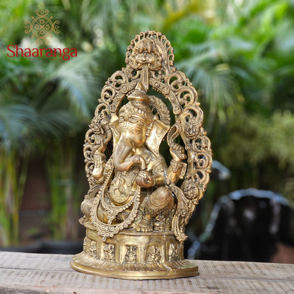 25 Inches Brass Ganesha Idol with Arch – Sitting on Base
