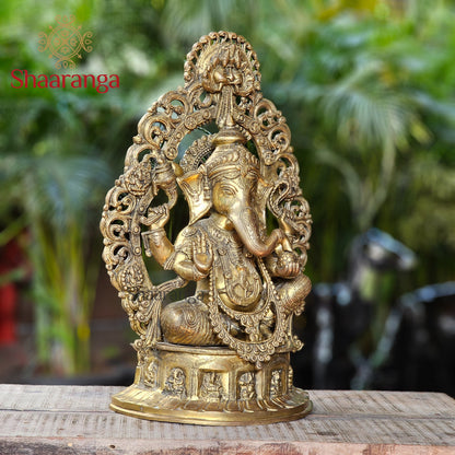 25 Inches Brass Ganesha Idol with Arch – Sitting on Base