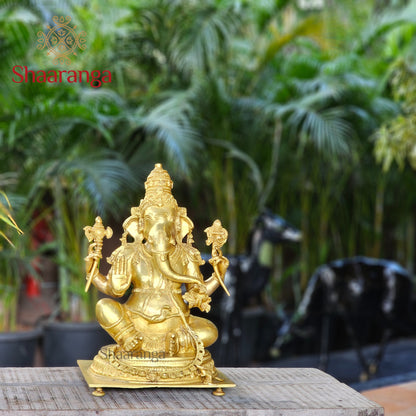 20 Inches Brass Ganesha Idol Sitting On Base