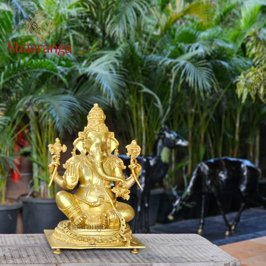 20 Inches Brass Ganesha Idol Sitting On Base