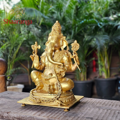 20 Inches Brass Ganesha Idol Sitting On Base