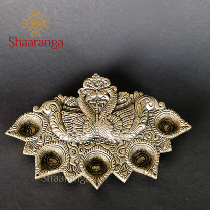 2.5 Inches Brass 5 Deepak with Double Swan