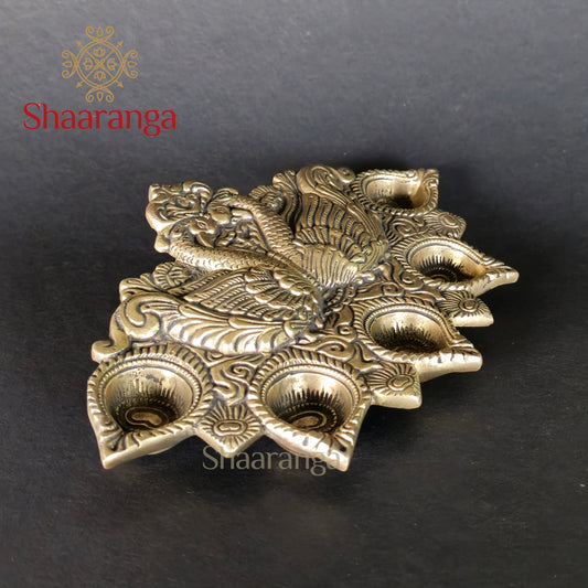 2.5 Inches Brass 5 Deepak with Double Swan