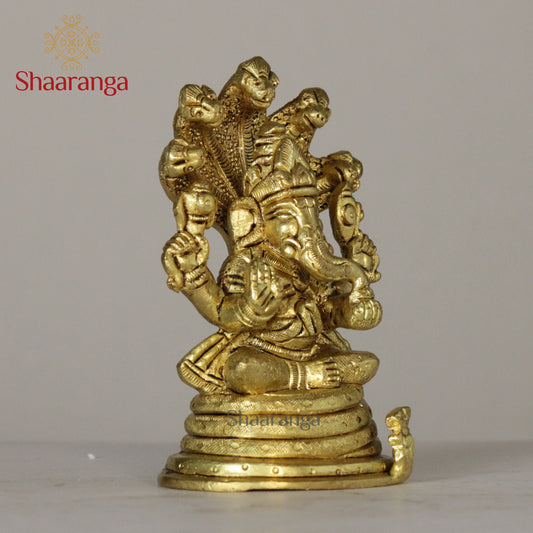 4.5 Inches Brass Ganesh Sheshnaag