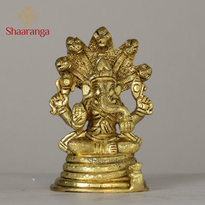 4.5 Inches Brass Ganesh Sheshnaag