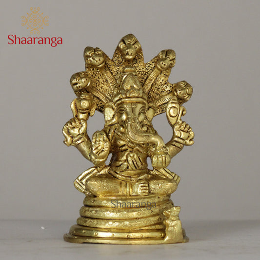 4.5 Inches Brass Ganesh Sheshnaag