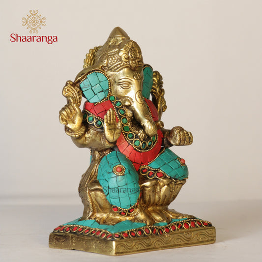 7 Inches Brass Ganesh on Lotus