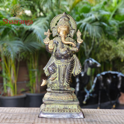 26 Inches  Brass Ganesha standing Idol on base with Antique finish.