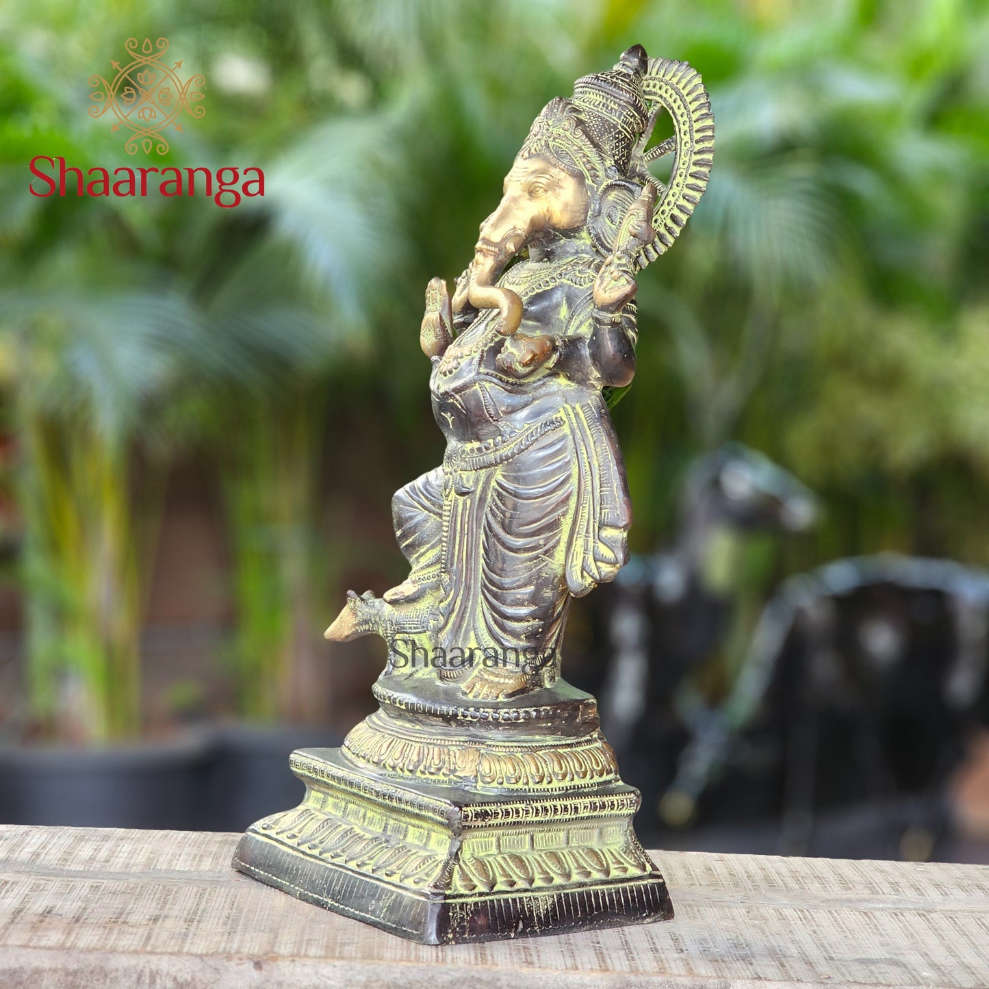 26 Inches  Brass Ganesha standing Idol on base with Antique finish.