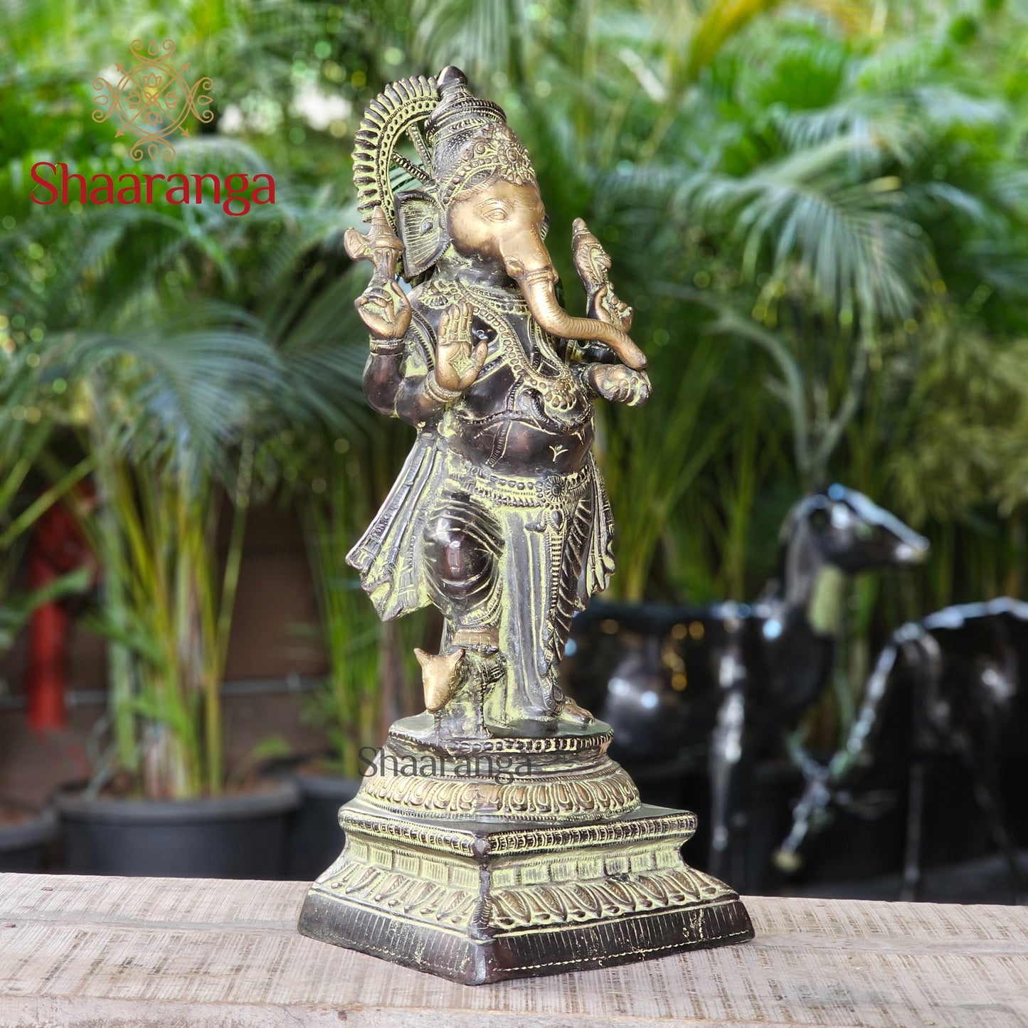 26 Inches  Brass Ganesha standing Idol on base with Antique finish.