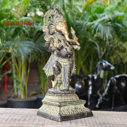26 Inches  Brass Ganesha standing Idol on base with Antique finish.