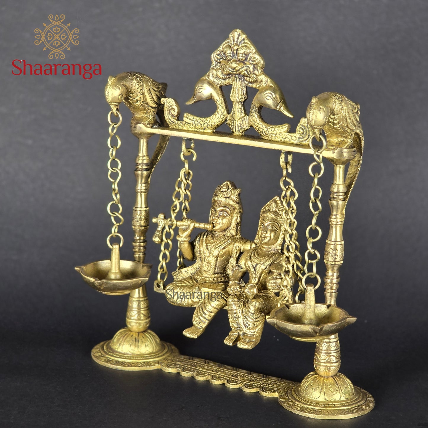 9 Inches Brass Radha Krishna Jhula with Diya
