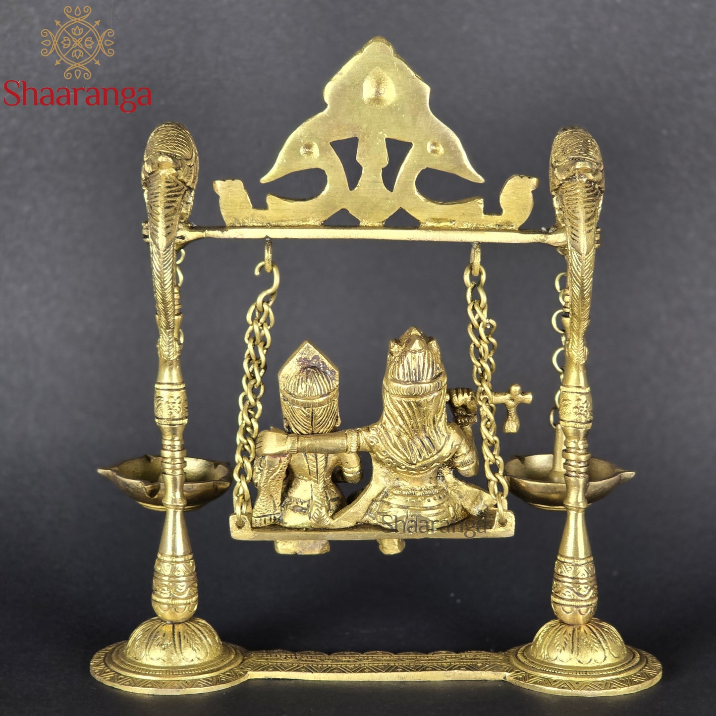 9 Inches Brass Radha Krishna Jhula with Diya