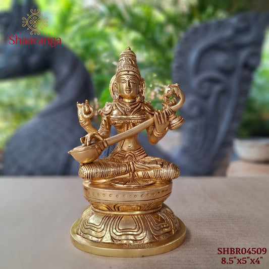 8.5 Inches Brass Saraswati with Veena