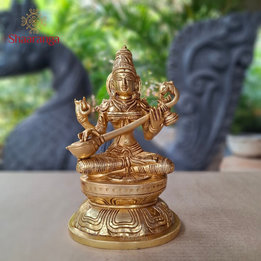8.5 Inches Brass Saraswati with Veena