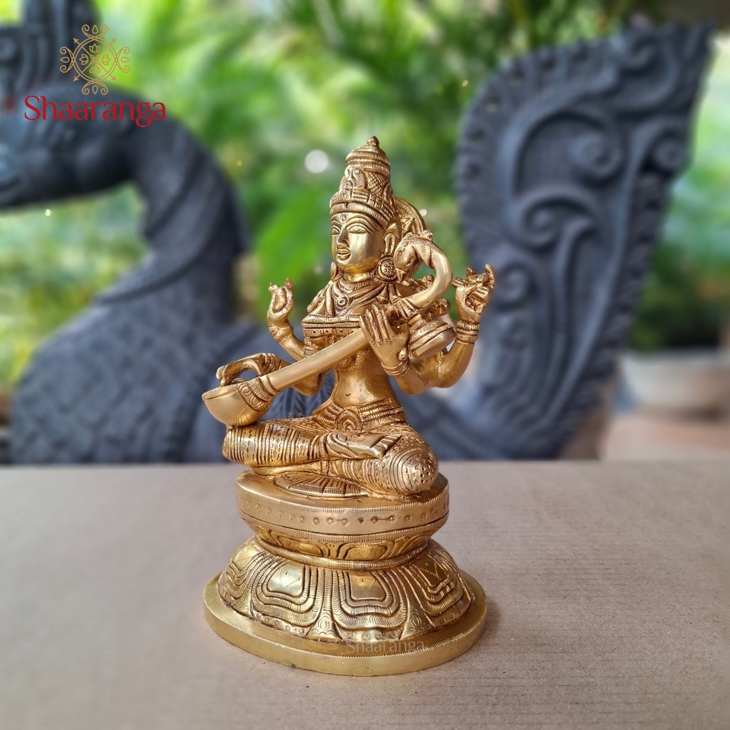8.5 Inches Brass Saraswati with Veena