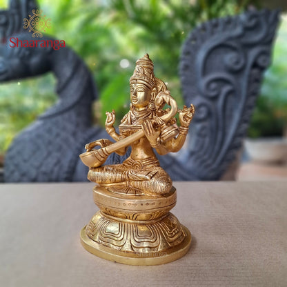 8.5 Inches Brass Saraswati with Veena