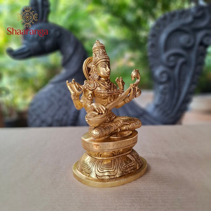 8.5 Inches Brass Saraswati with Veena
