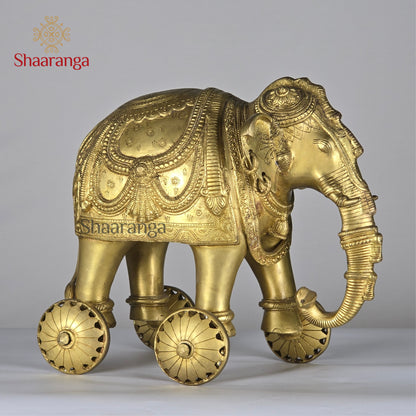 12 Inches Brass Elephant on Wheel