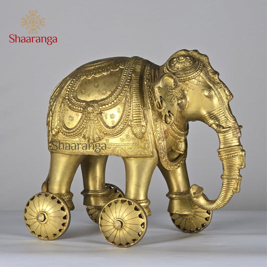12 Inches Brass Elephant on Wheel