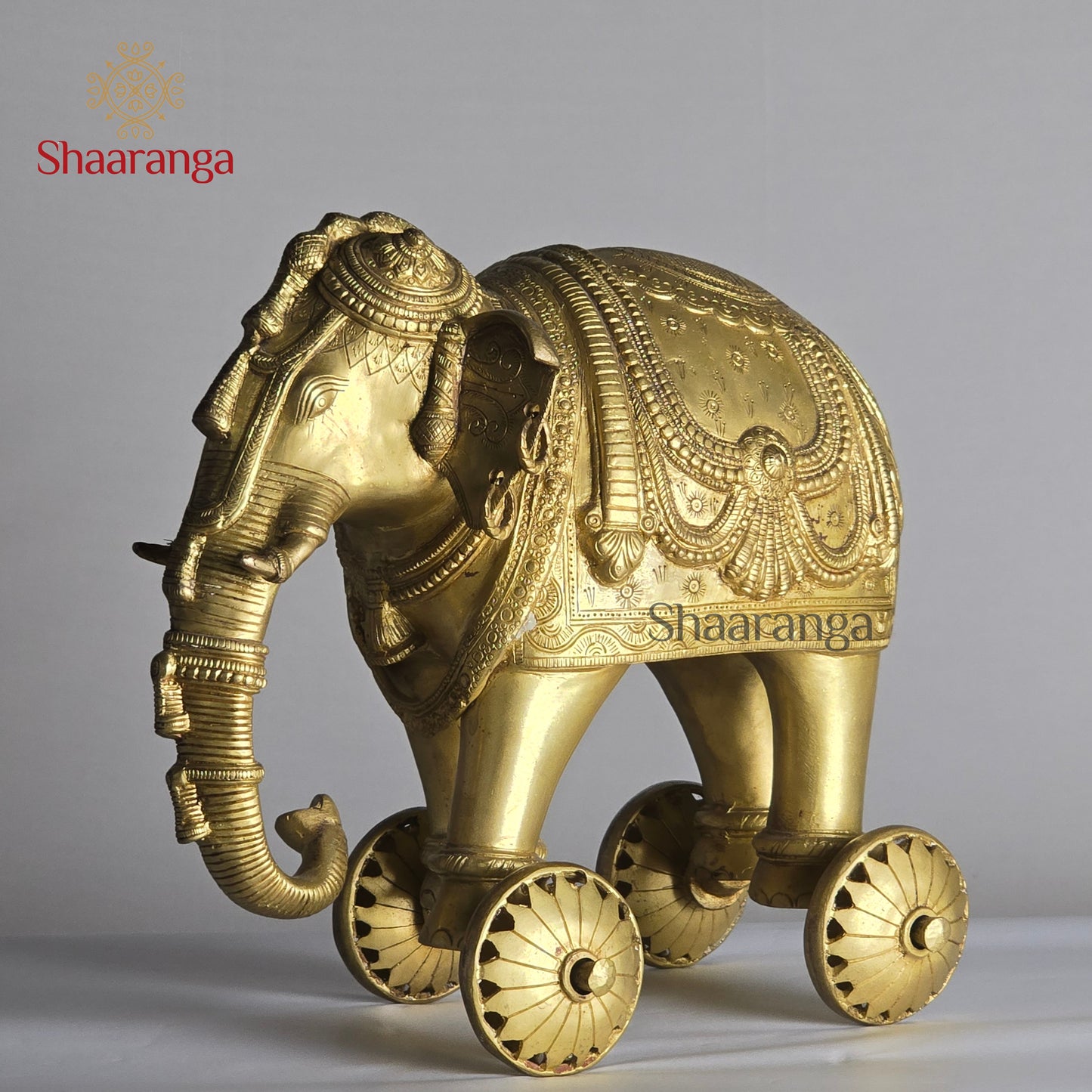 12 Inches Brass Elephant on Wheel