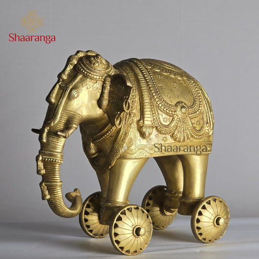 12 Inches Brass Elephant on Wheel