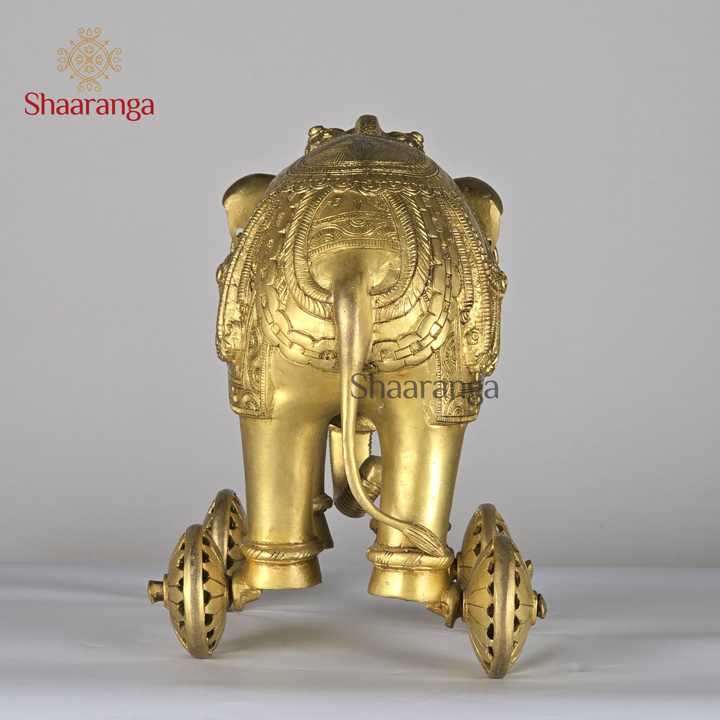 12 Inches Brass Elephant on Wheel