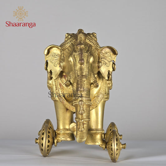 12 Inches Brass Elephant on Wheel
