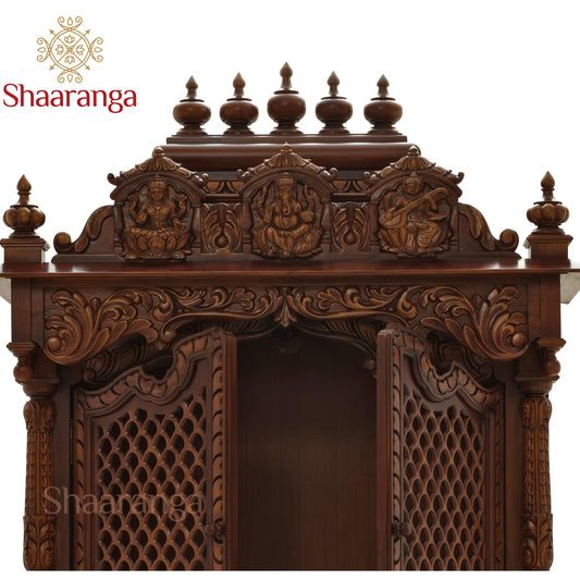 56 Inches Teak wood Pooja Mandir with doors