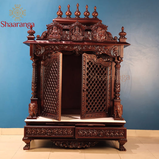 56 Inches Teak wood Pooja Mandir with doors