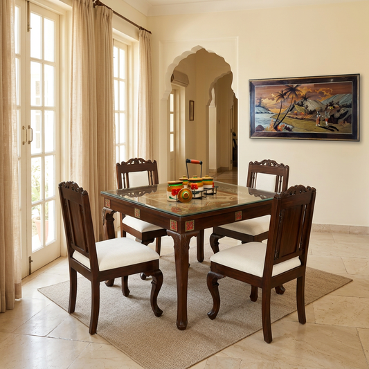 Aurum 4 Seater Dining Table in Teakwood with Walnut Finish (30x42x42) (Re-Order 45 days)