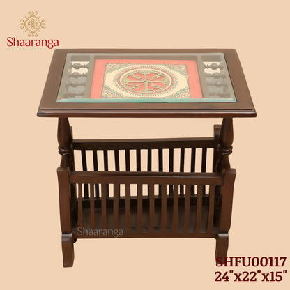 Kylie End Table with Magazine Stand in Teakwood with Walnut Finish (24x22x15)