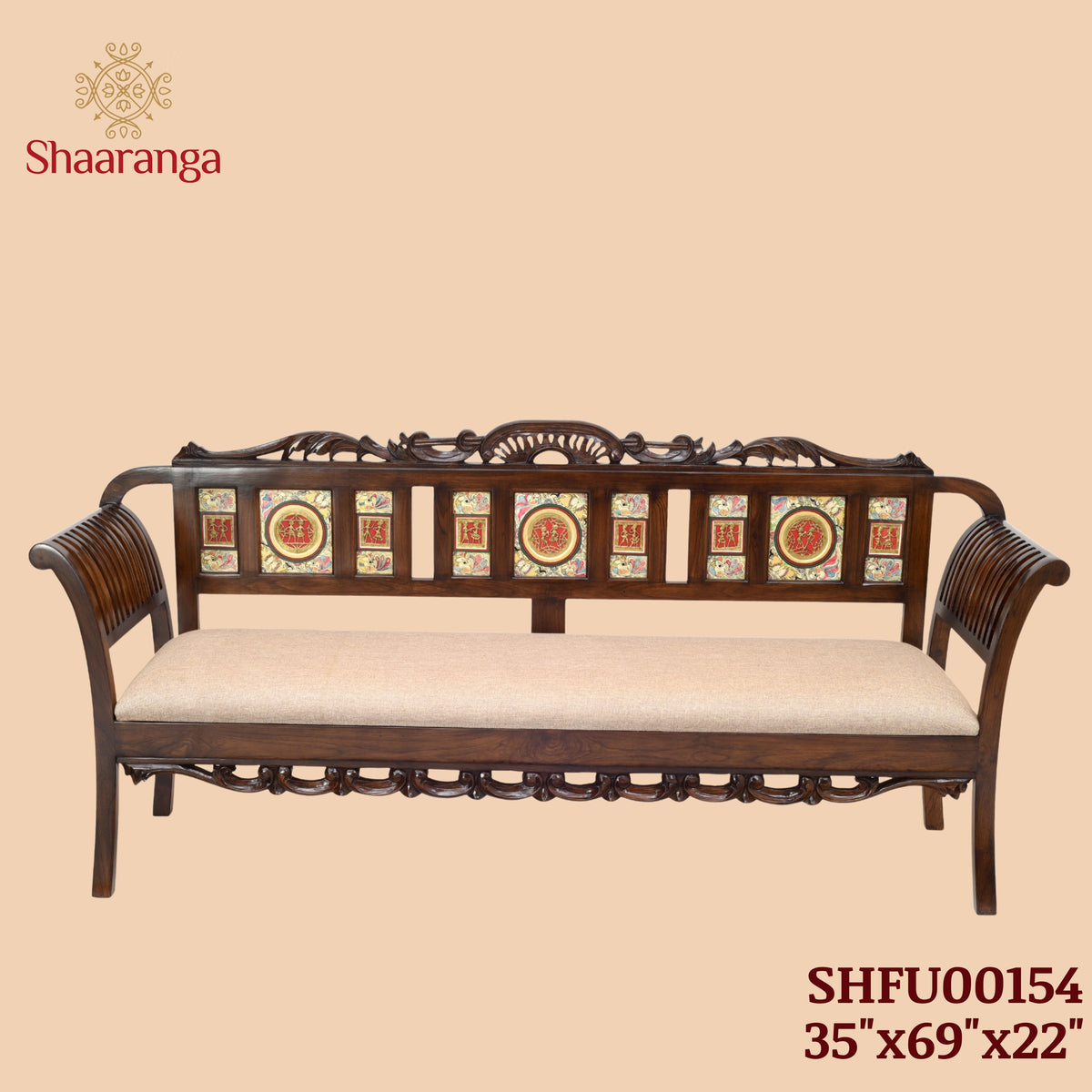 Alpha-I Three Seater Sofa with Cushioned Seat and Designer Back Rest in Walnut Colour (35x69x22)