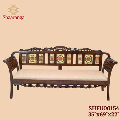 Alpha-I Three Seater Sofa with Cushioned Seat and Designer Back Rest in Walnut Colour (35x69x22)