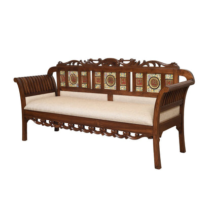 Alpha-I Three Seater Sofa with Cushioned Seat and Designer Back Rest in Walnut Colour (69x22x35)