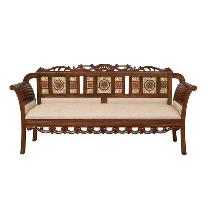 Alpha-I Three Seater Sofa with Cushioned Seat and Designer Back Rest in Walnut Colour (69x22x35)