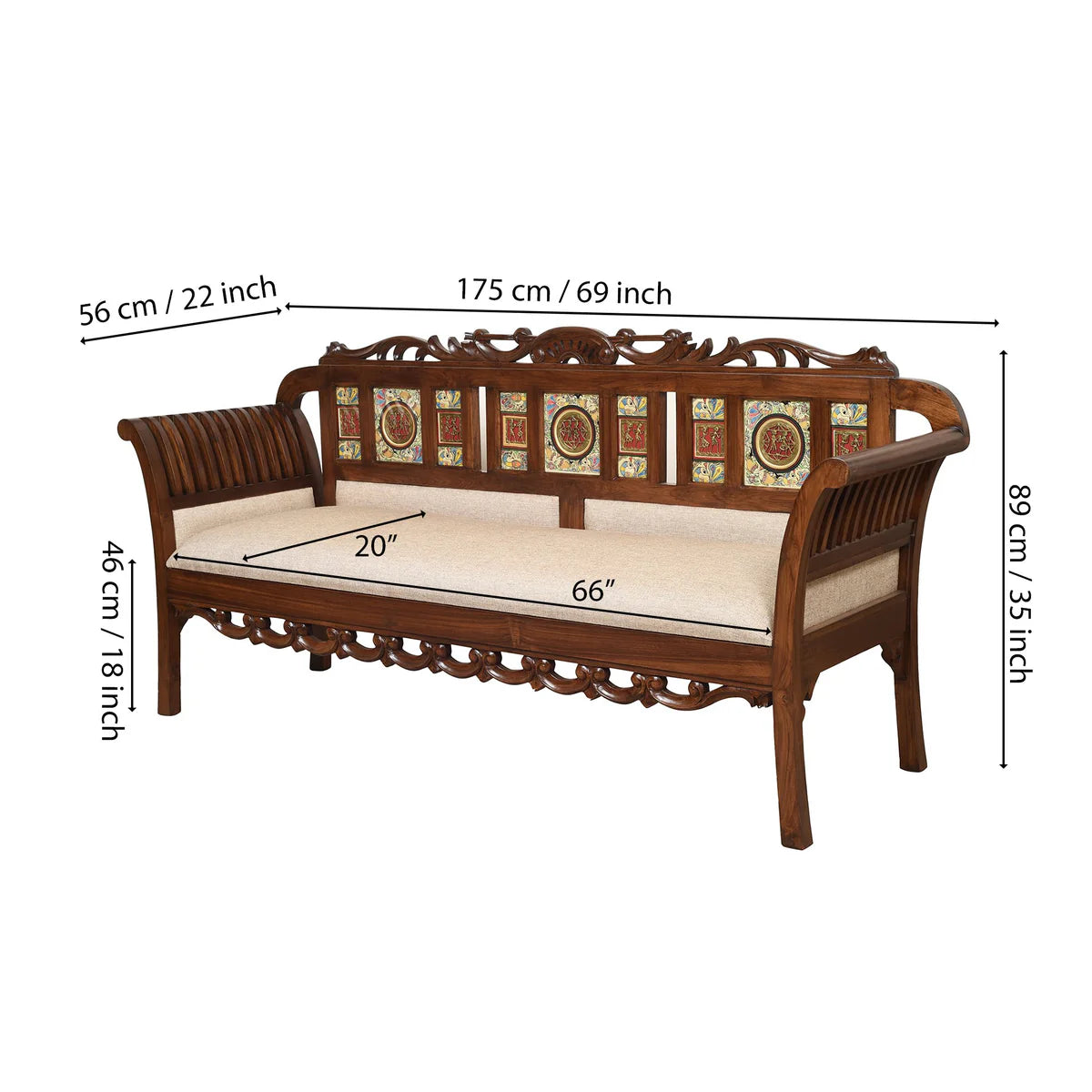 Alpha-I Three Seater Sofa with Cushioned Seat and Designer Back Rest in Walnut Colour (69x22x35)