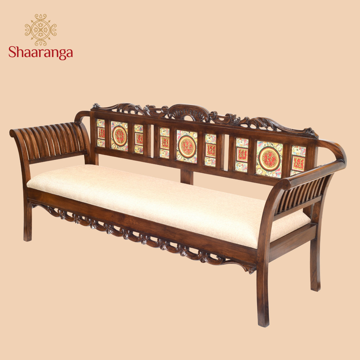 Alpha-I Three Seater Sofa with Cushioned Seat and Designer Back Rest in Walnut Colour (35x69x22)